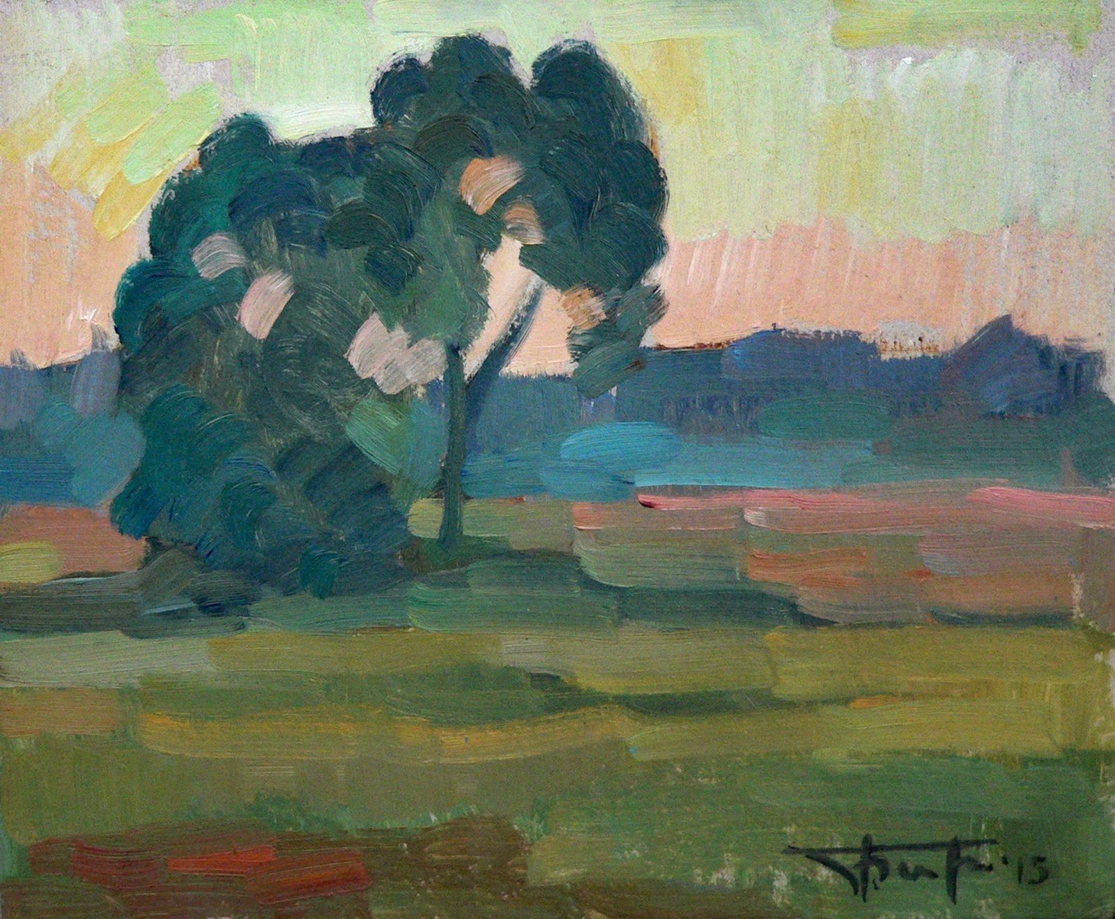 Etude, sunset, trees, Varaklyany