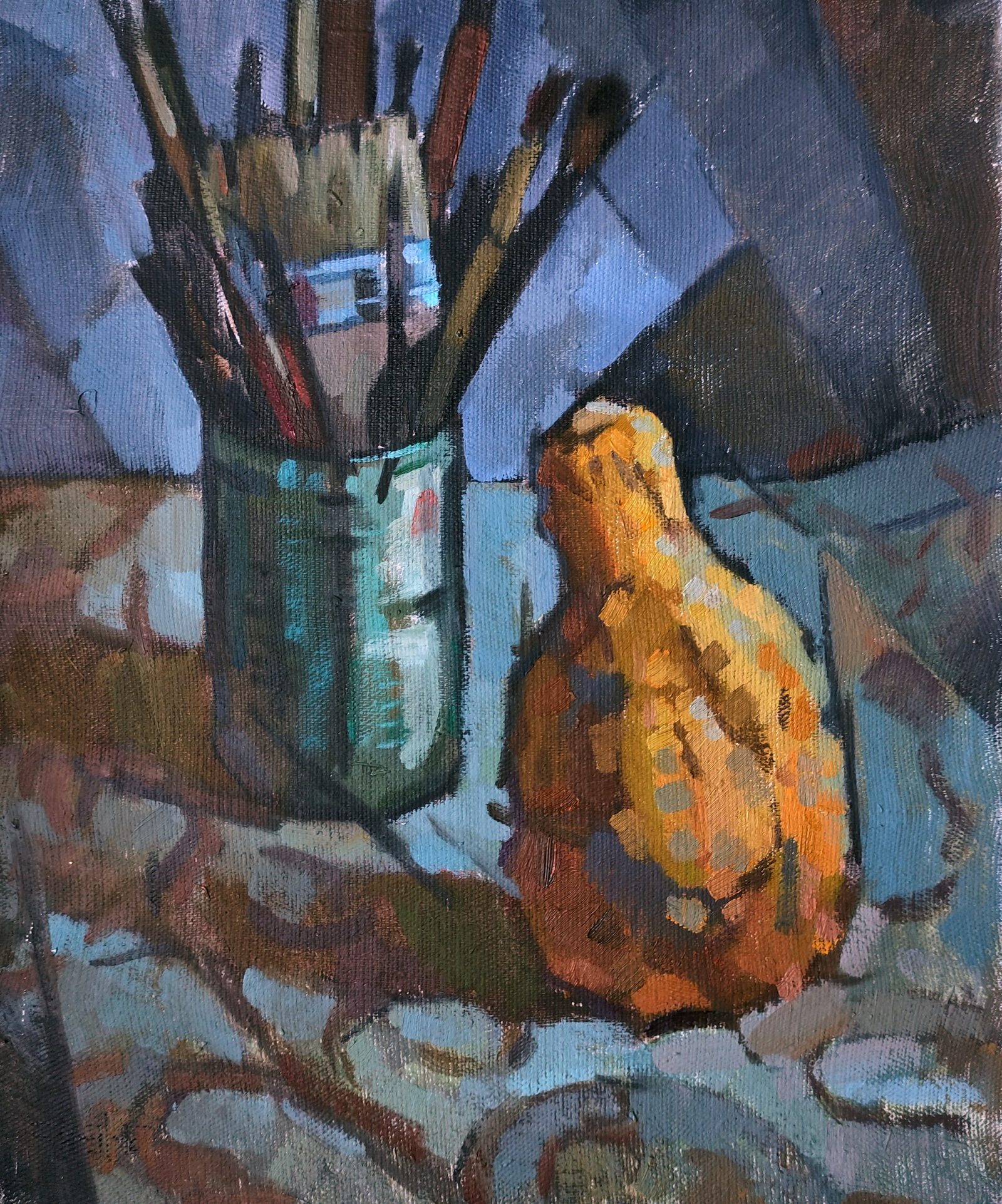 Still life with tassels and pumpkin