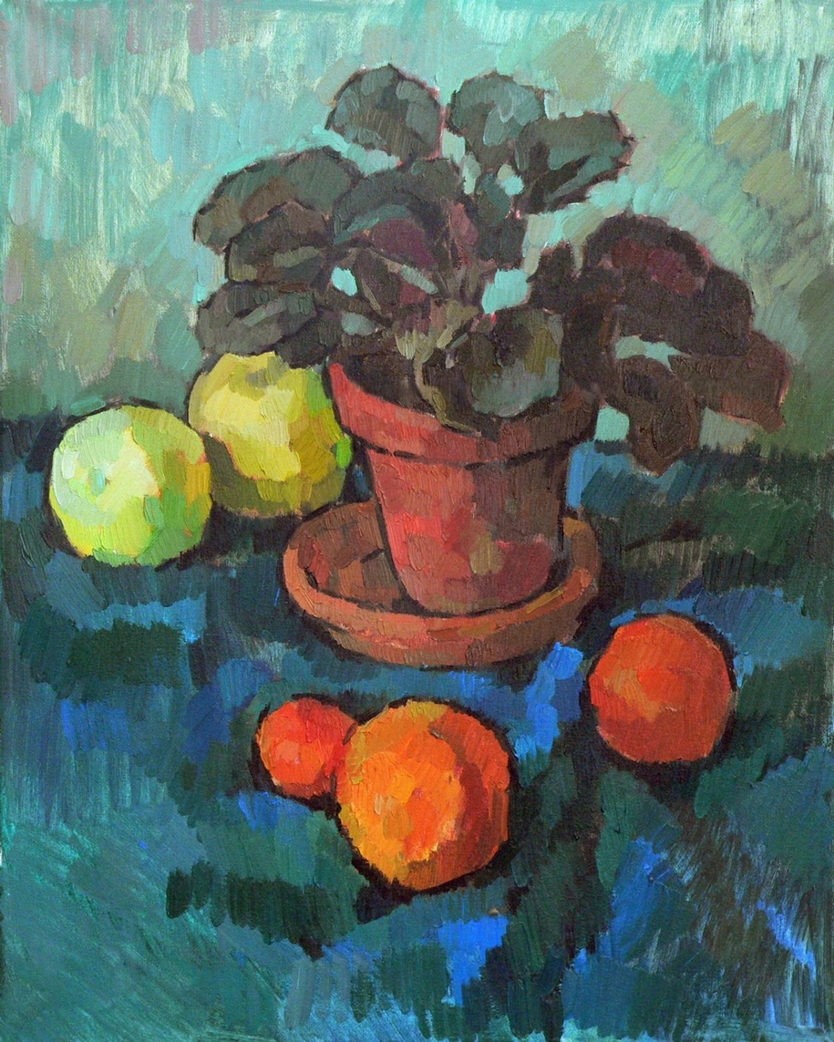 Still life with oranges and apples