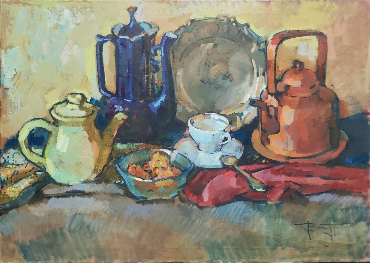 Still life of three teapots