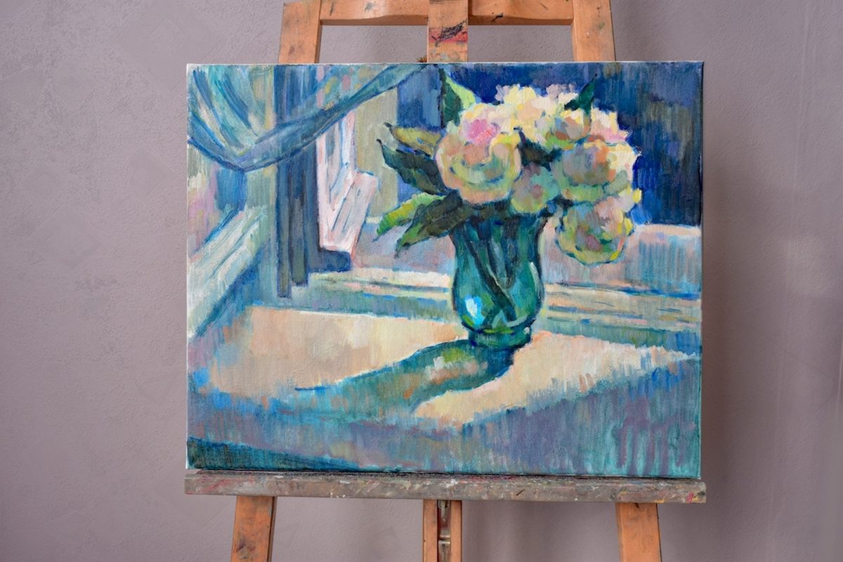 Still life with a romantic bouquet of peonies on the windowsill - Image 2