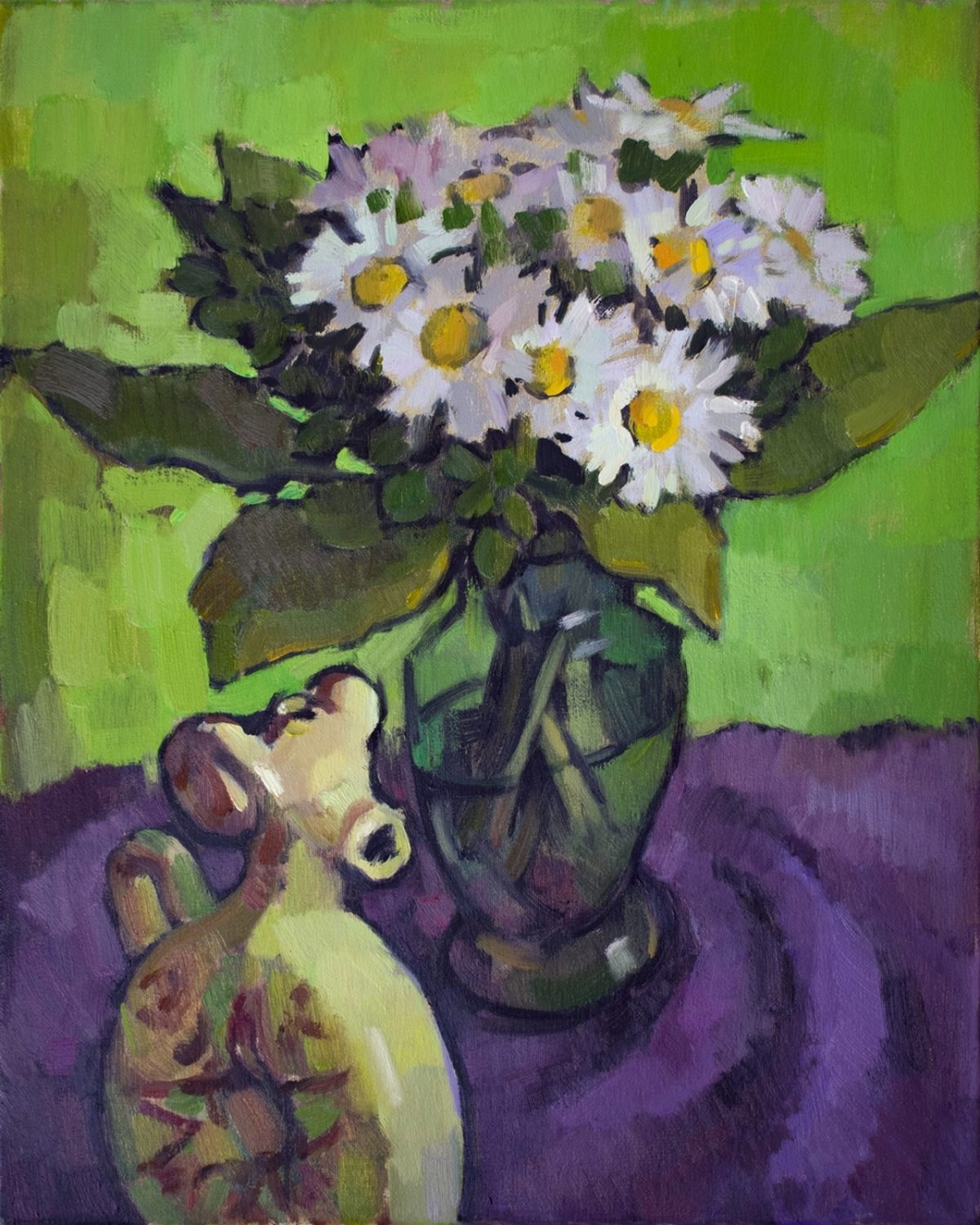 Bouquet of daisies on green